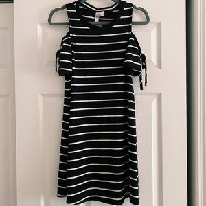 Alya striped black + white off the shoulder dress